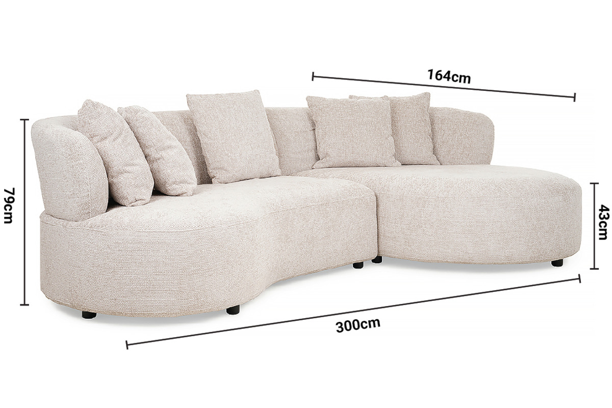 New Orleans Cream Fabric 3 Seater RHF Chaise dimensions