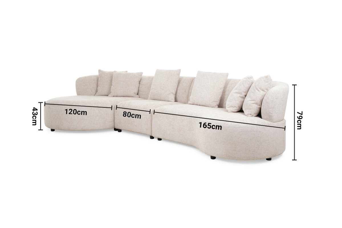 New Orleans Cream Fabric 4 Seater LHF Chaise Sofa dimensions