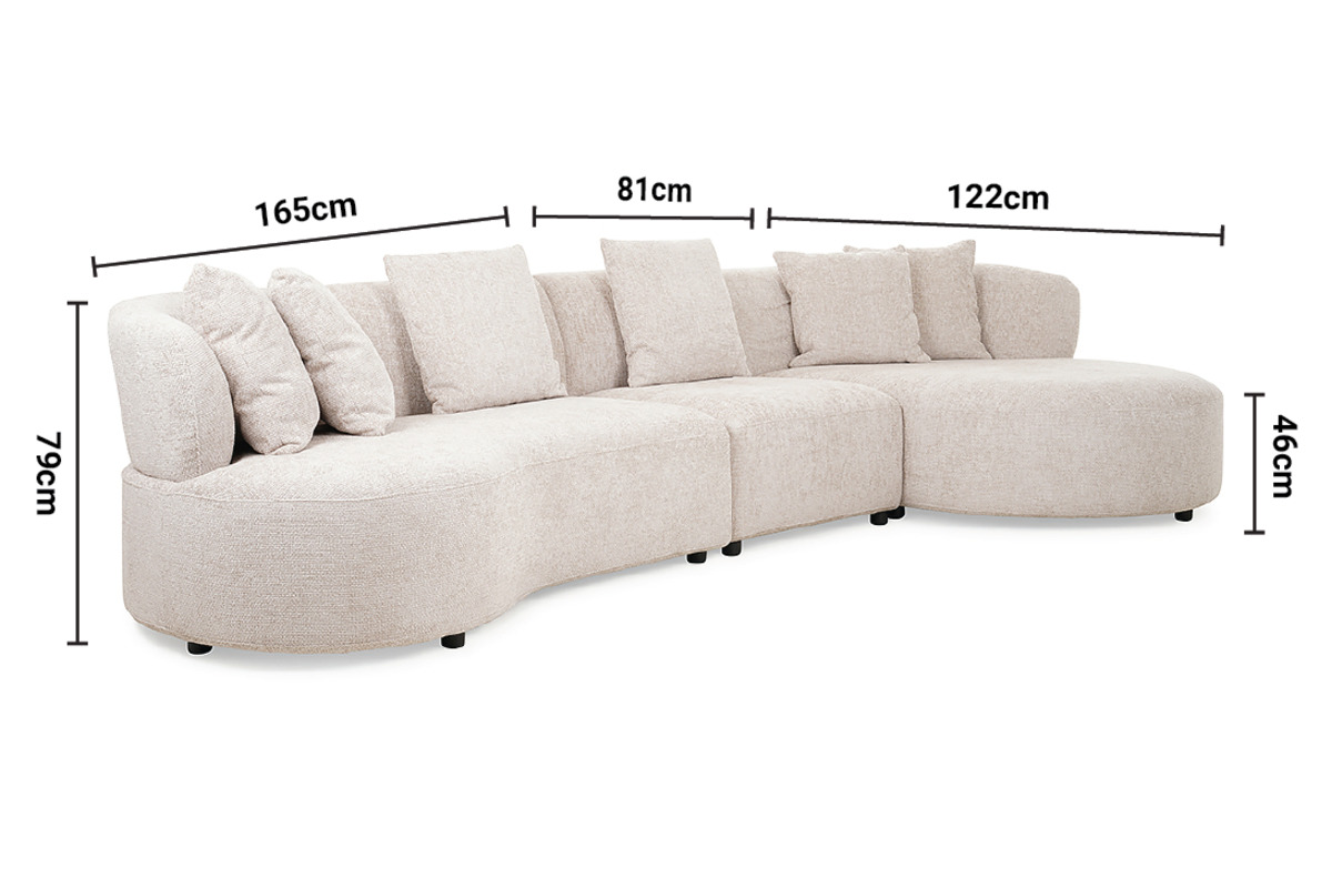 New Orleans Cream Fabric Sofa - 4 Seater Right Hand Facing Chaise dimensions