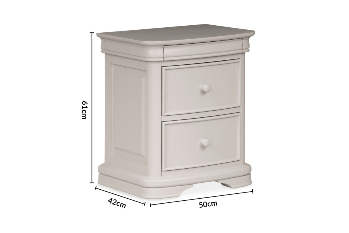 Newport Light Grey 2 Drawer Bedside Table dimensions