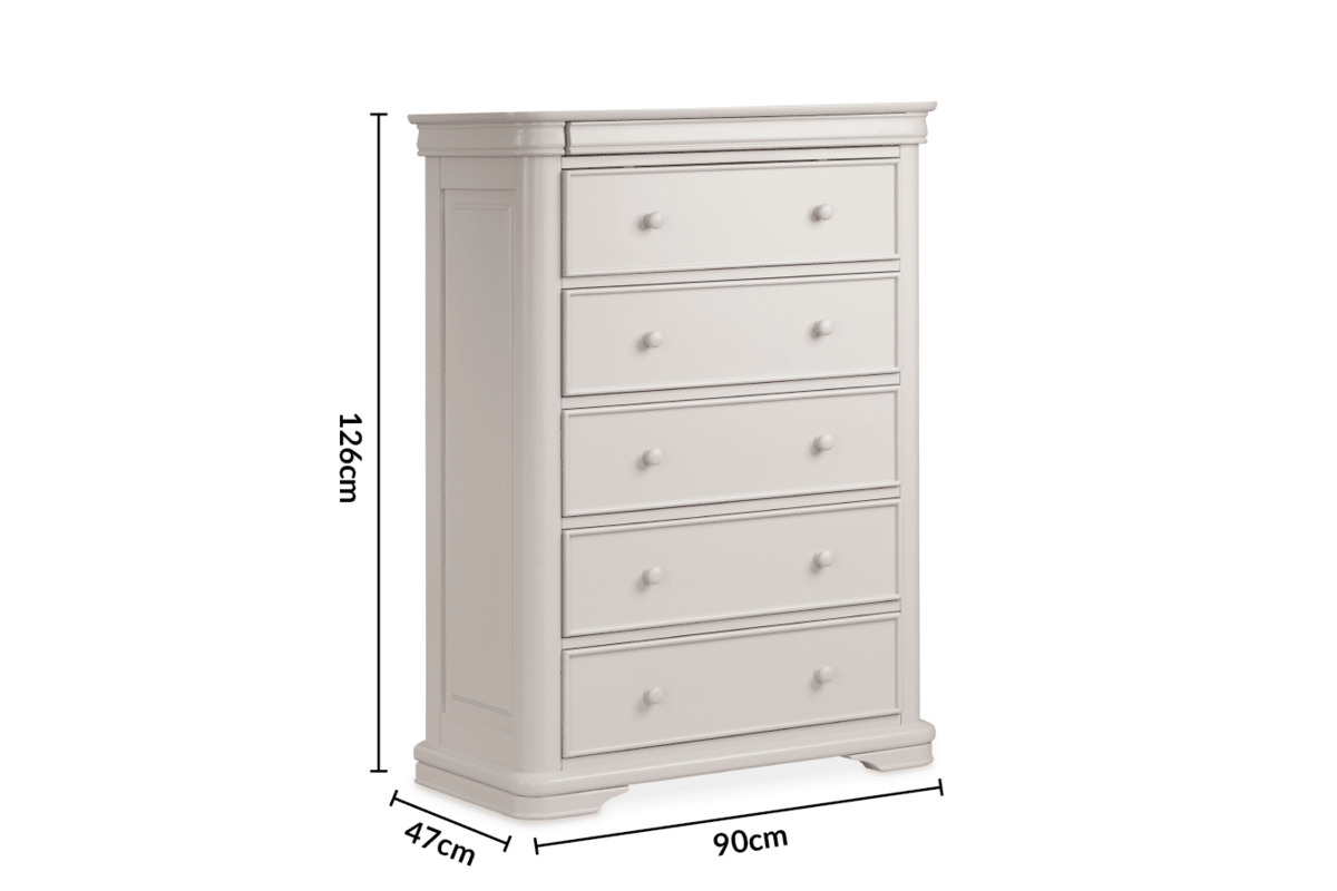 Newport Light Grey 5 Drawers Chest dimensions