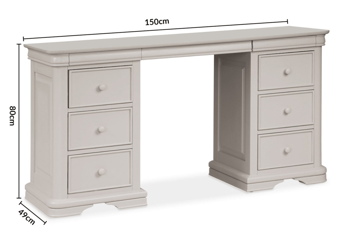 Newport Light Grey 6 Drawer Dressing Table dimensions