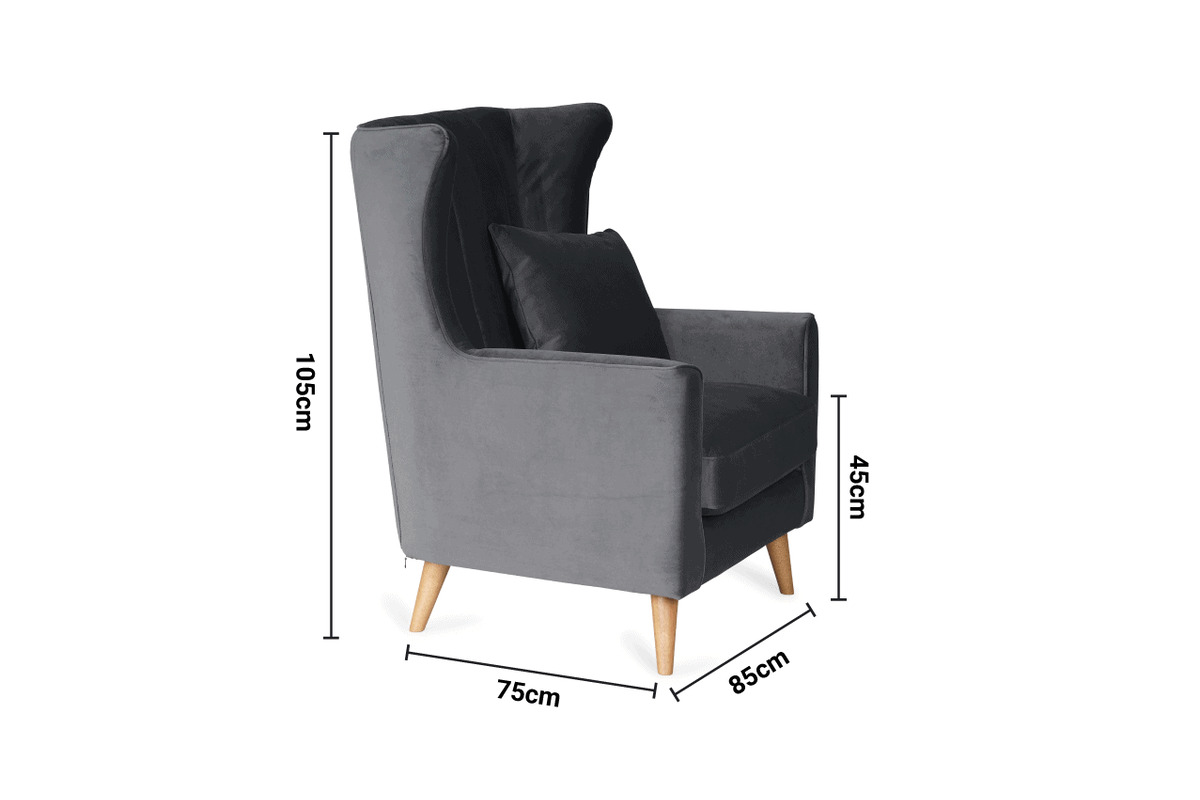 Notting Bay Dark Grey Velvet Armchair dimensions