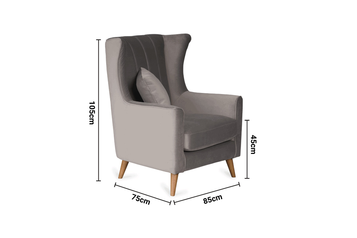 Notting Bay Light Grey Velvet Armchair dimensions