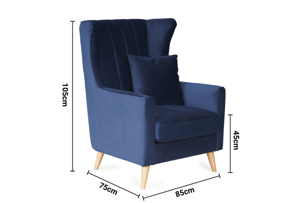 Notting Bay Navy Velvet Armchair dimensions