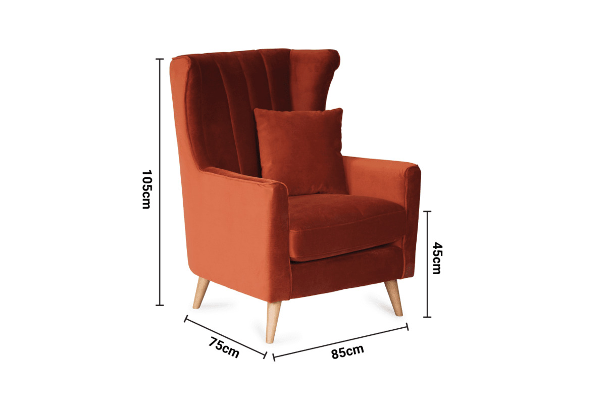 Notting Bay Rust Velvet Armchair dimensions