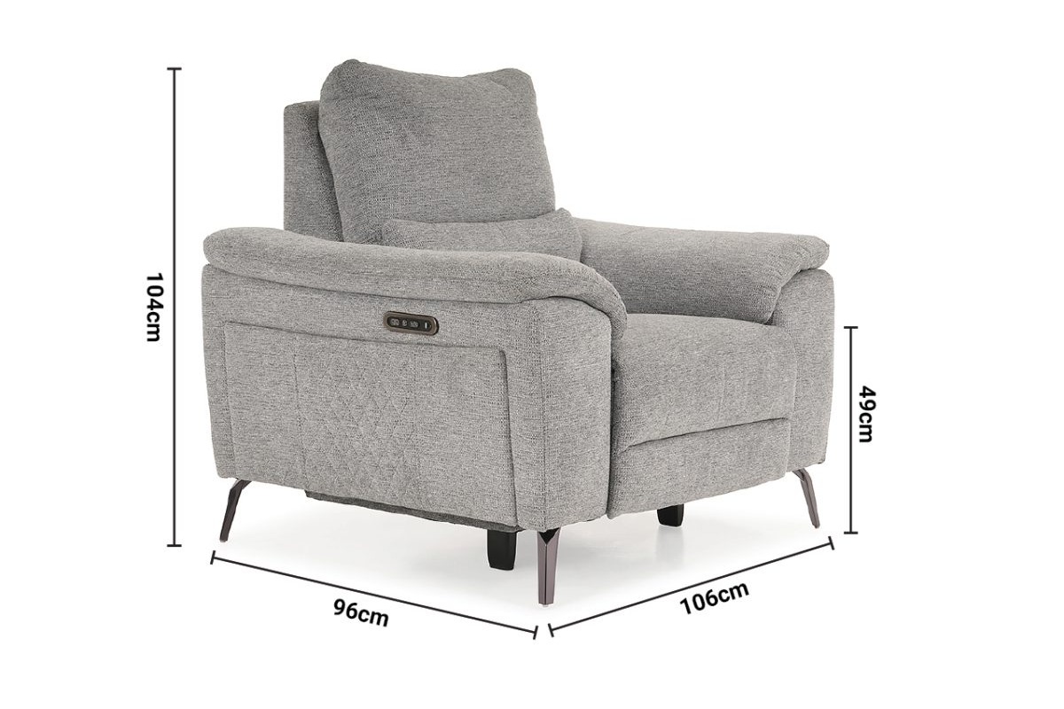 Oliveira Grey Fabric Armchair Electric Recliner with Head Tilt dimensions