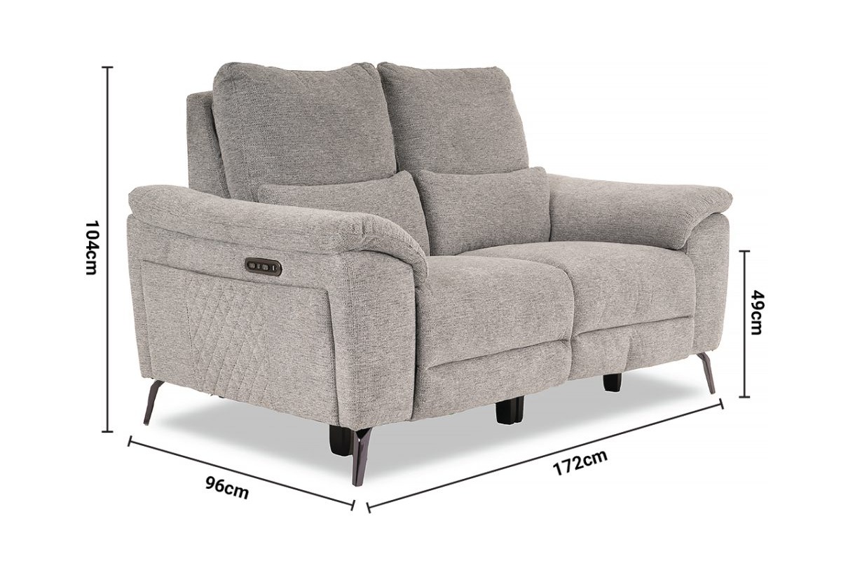 Oliveira Grey Fabric Electric 2 Seater Sofa with Head Tilt dimensions