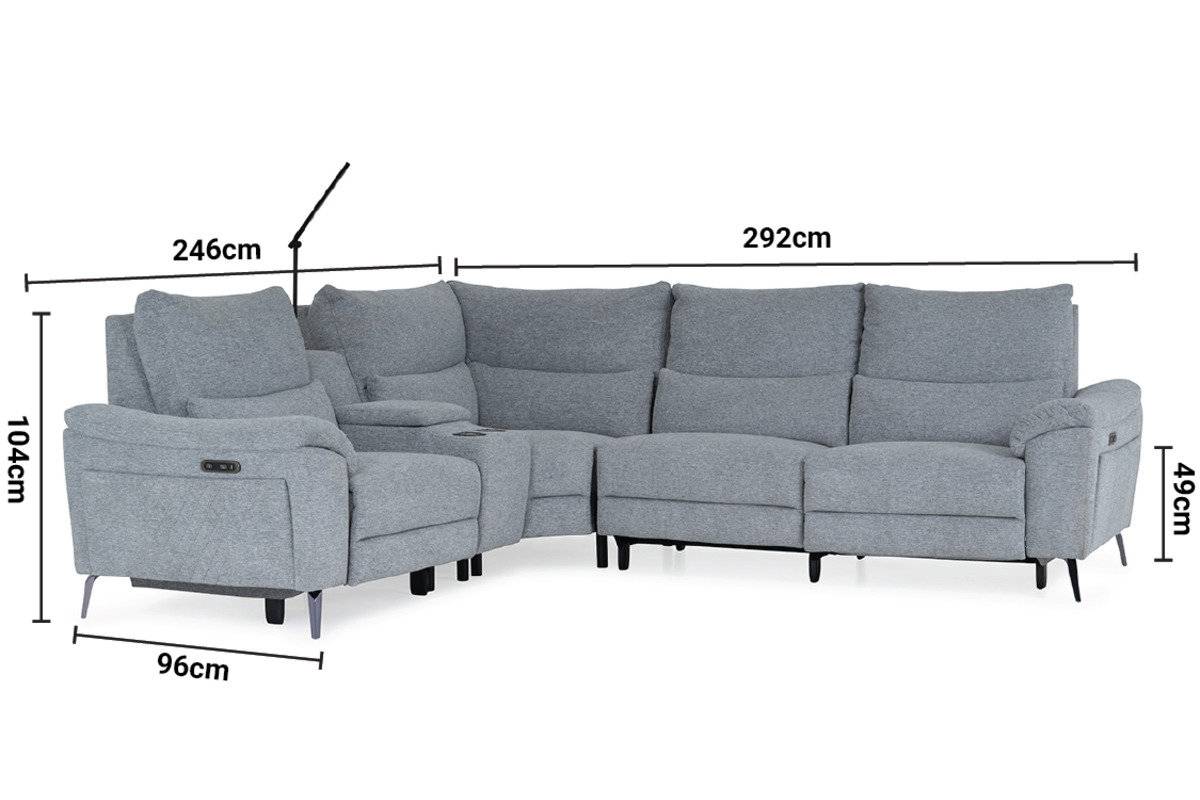 Oliveira Grey Fabric Electric Recliner Corner Sofa - Left Hand Facing dimensions