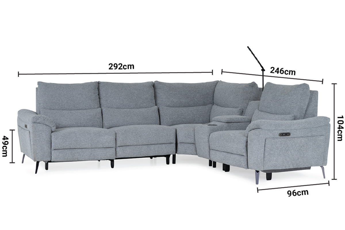 Oliveira Grey Fabric RHF Electric Recliner Corner Sofa dimensions