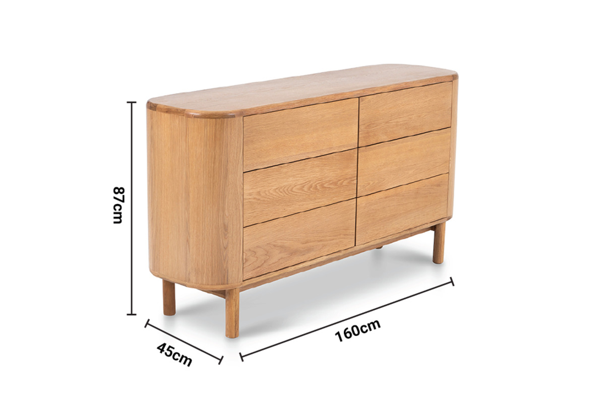 Oslo Oak 6 Drawer Chest dimensions