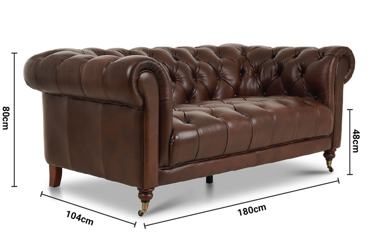 Oxford Brown Leather 2 Seater Sofa dimensions