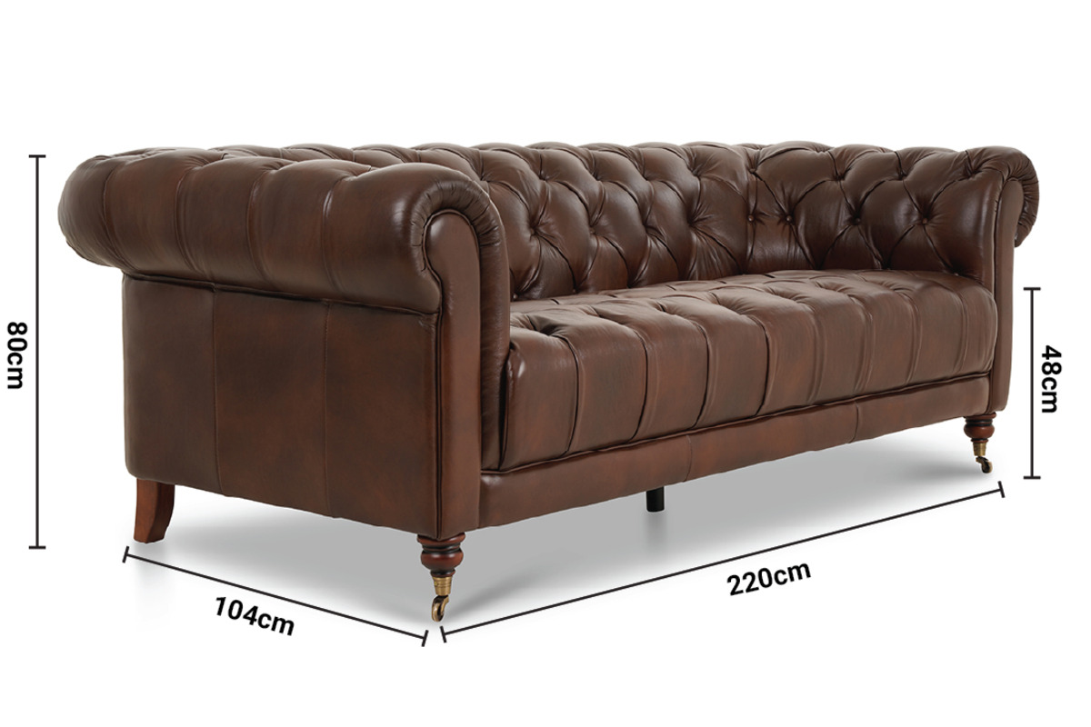 Oxford Brown Leather 2.5 Seater Sofa dimensions