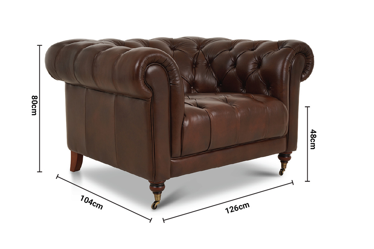 Oxford Brown Leather Armchair dimensions