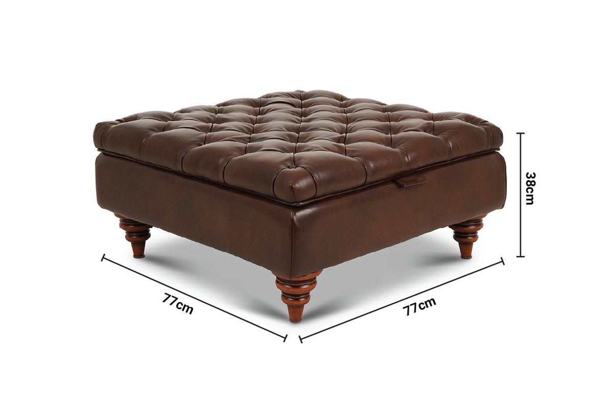 Oxford Brown Leather Footstool dimensions