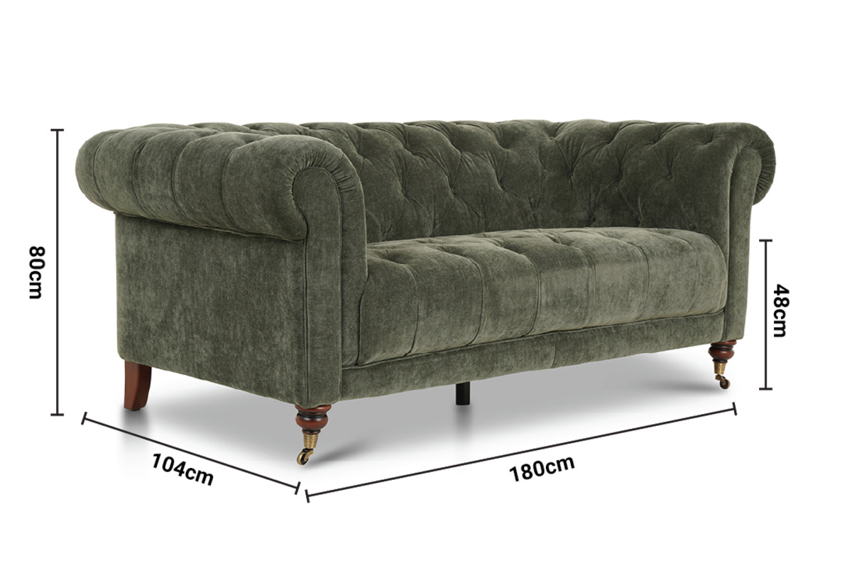 Oxford Green Fabric 2 Seater Sofa dimensions