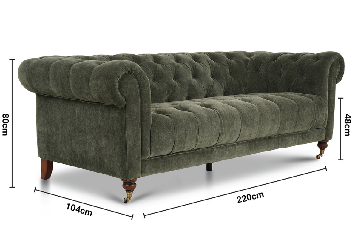Oxford Green Fabric 2.5 Seater Sofa dimensions