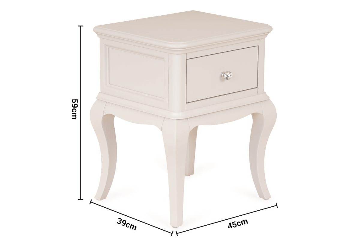 Paris Light Grey 1 Drawer Bedside Table dimensions
