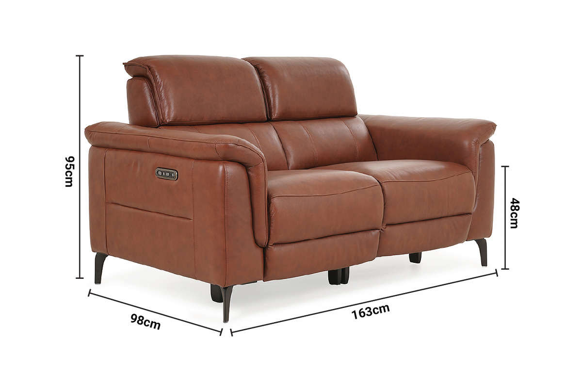 Parker Brown Leather 2 Seater Electric Recliner Sofa with Head Tilt dimensions