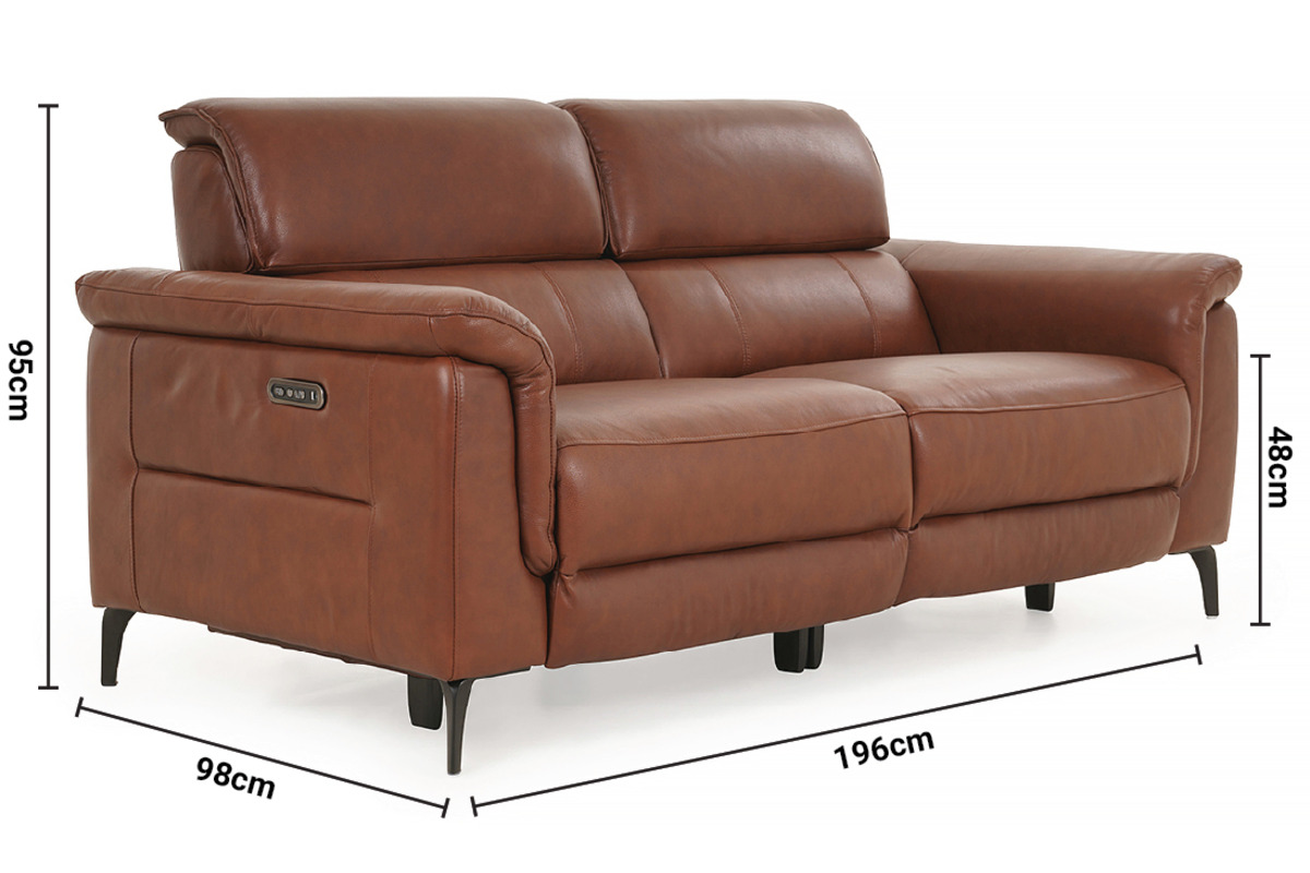Parker Brown Leather Electric Recliner Sofa - 3 Seater with Head Tilt dimensions