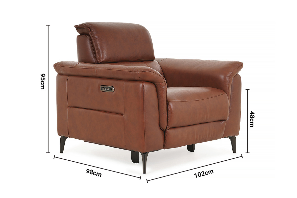 Parker Brown Leather Armchair Electric Recliner with Head Tilt dimensions