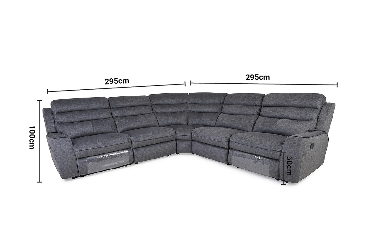 Pearl Charcoal Fabric Medium Corner Recliner Sofa dimensions