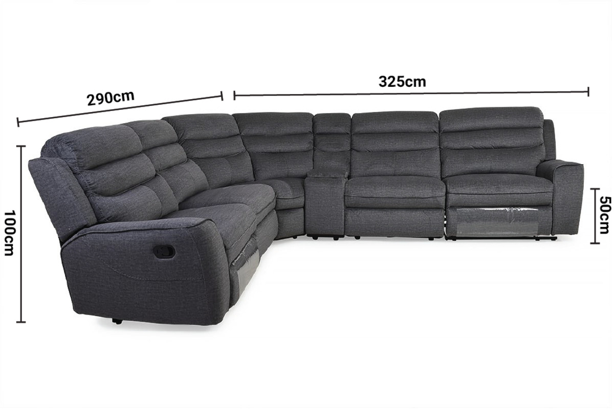 Pearl Large Charcoal Fabric Recliner Corner Sofa Including Drinks Holder dimensions