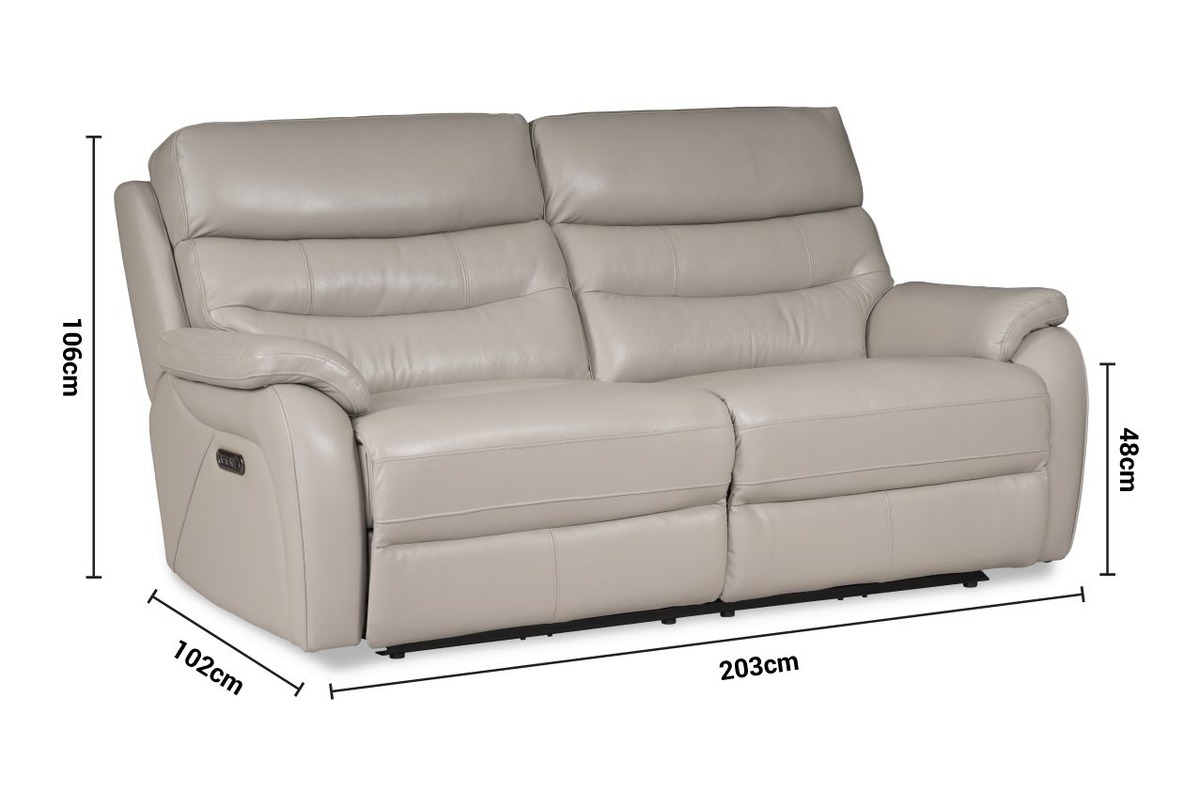 Pearson Grey Leather 3 Seater Electric Recliner Sofa dimensions