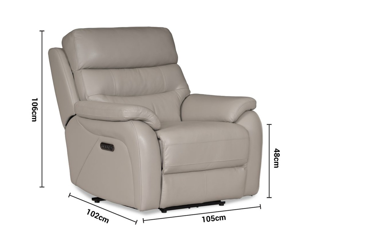 Pearson Grey Leather Armchair Electric Recliner dimensions