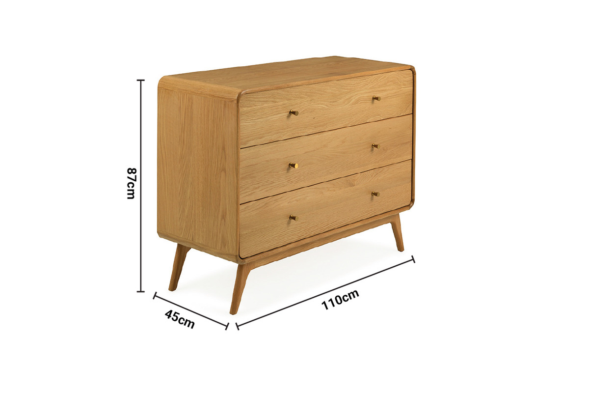 Poe Oak 3 Drawers Chest dimensions