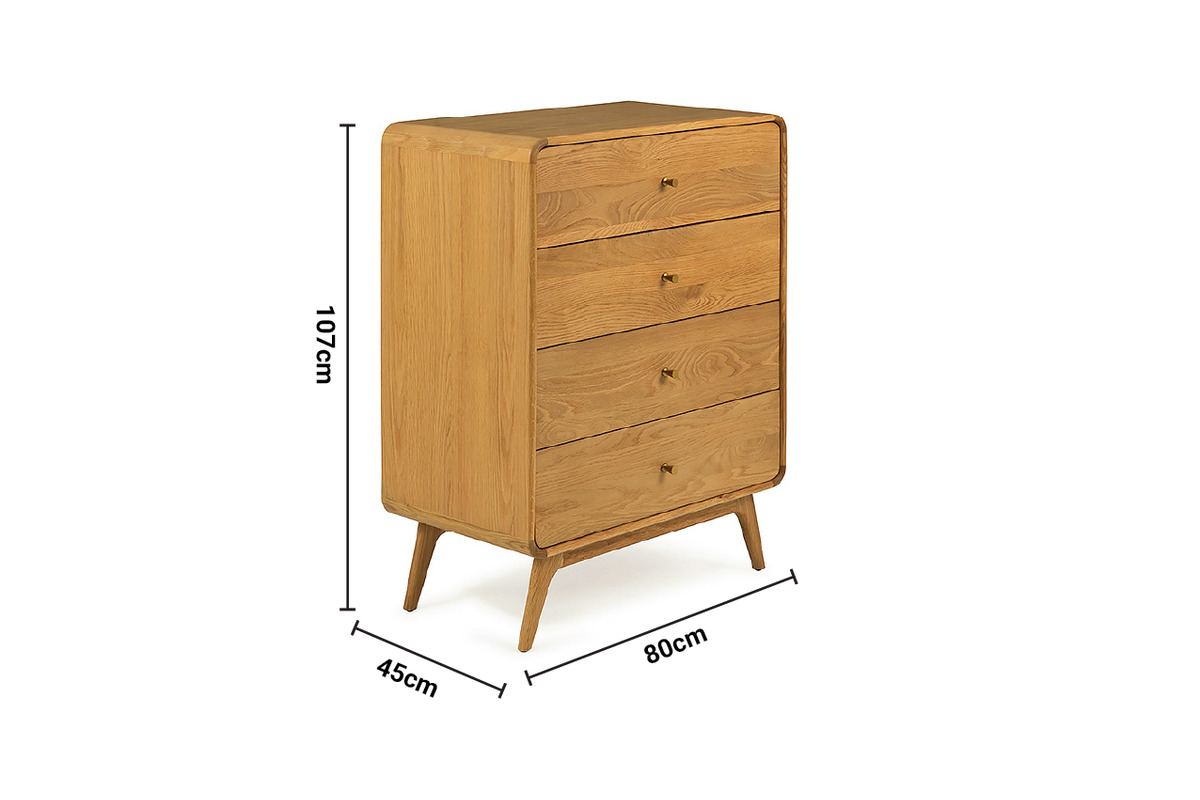 Poe Oak 4 Drawers Chest dimensions