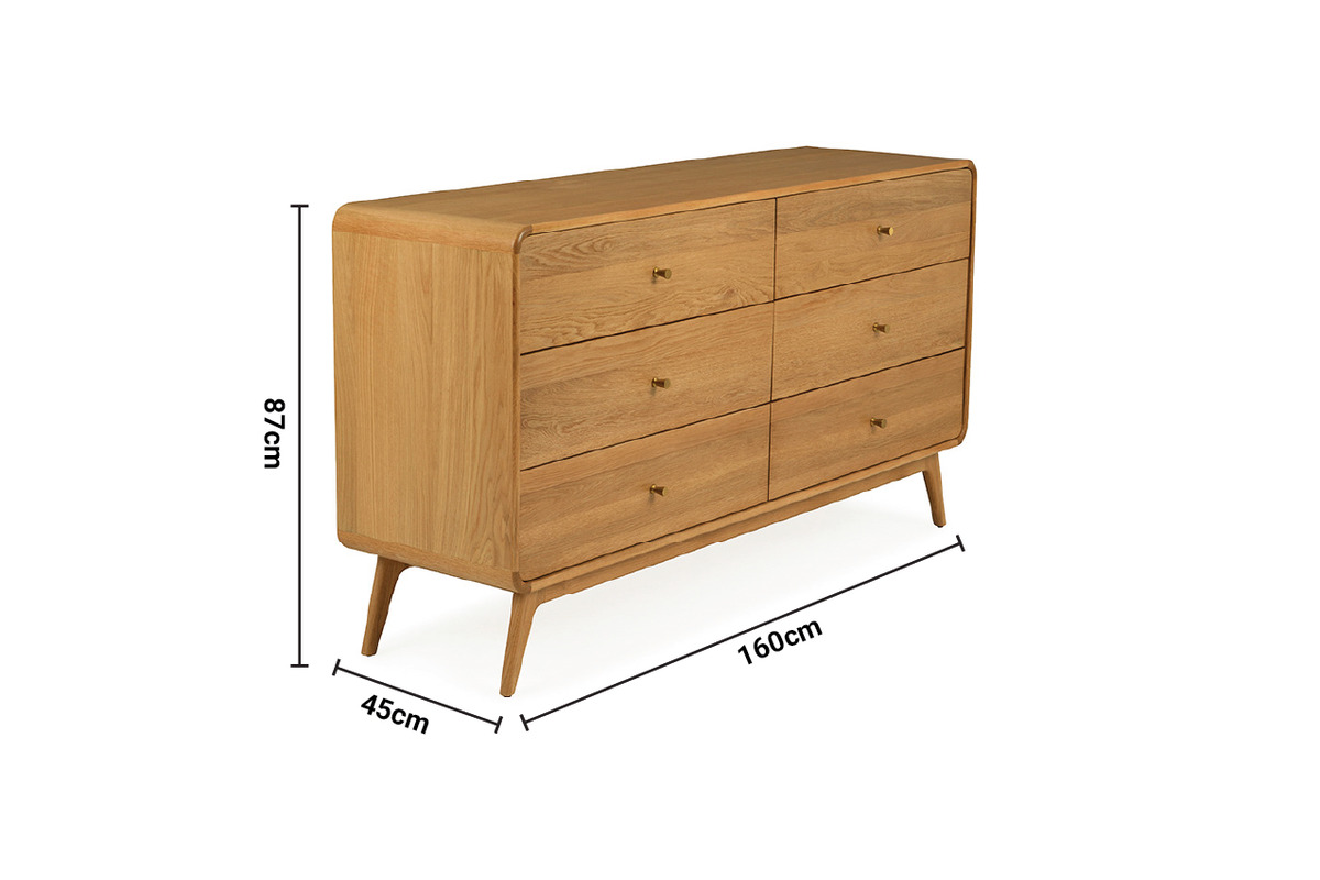 Poe Oak 6 Drawers Chest dimensions