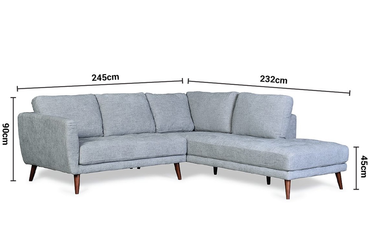 Pola Grey Fabric 2 Seater LHF Chaise Sofa dimensions