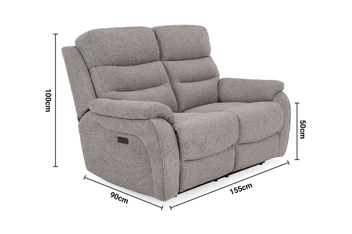 Presley Light Grey 2 Seater Electric Recliner Sofa dimensions