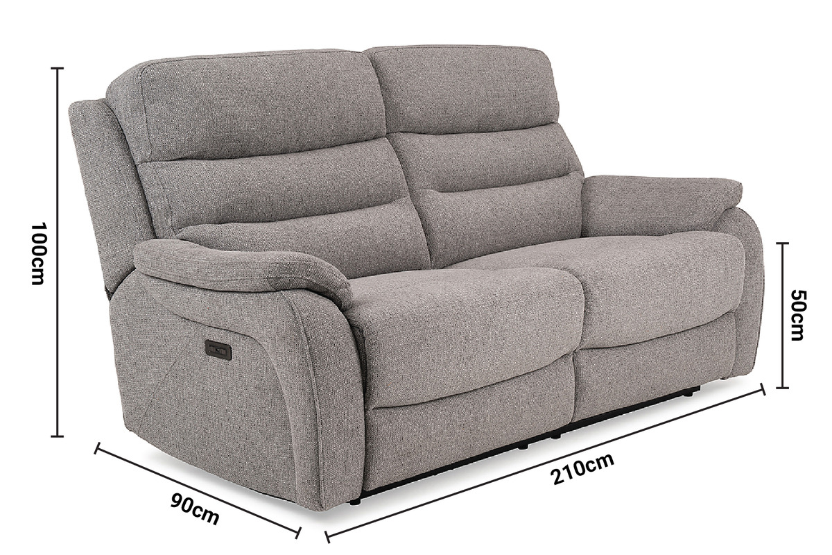Presley Light Grey 3 Seater Electric Recliner Sofa dimensions