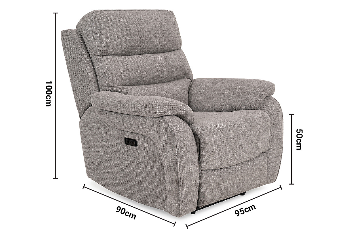 Presley Light Grey Electric Recliner dimensions