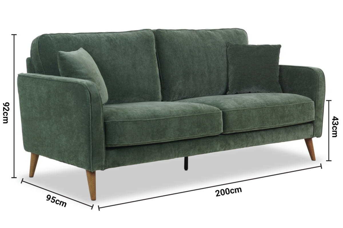 Retro Green Fabric 3 Seater Sofa dimensions