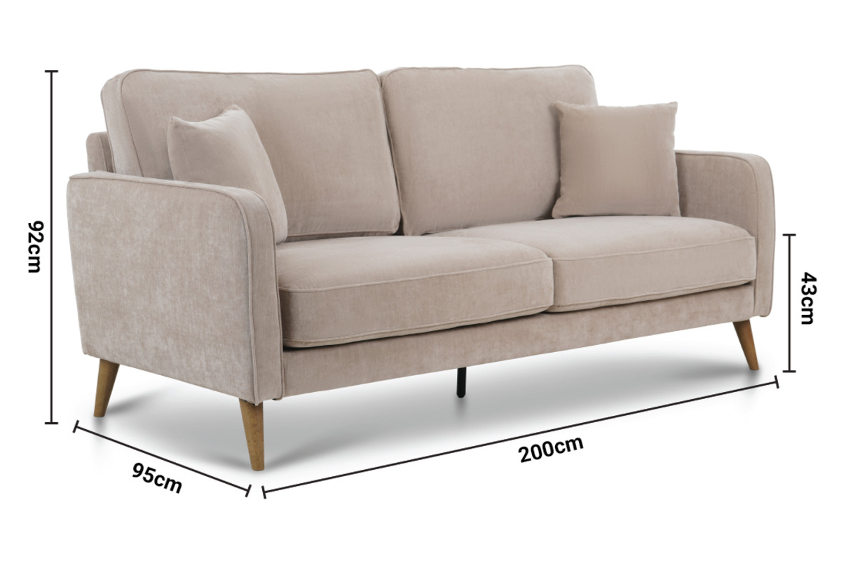 Retro Taupe Fabric 3 Seater Sofa dimensions