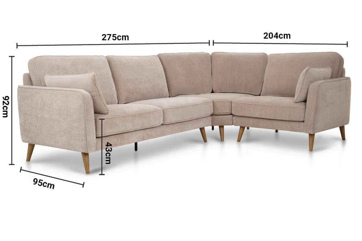 Retro Taupe Fabric RHF Corner Sofa dimensions