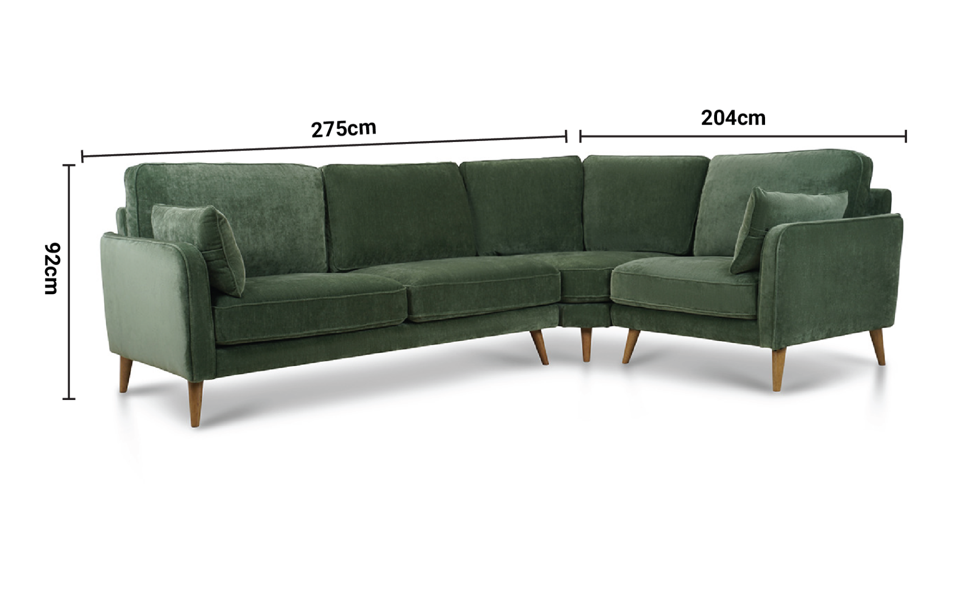 Retro Green Fabric RHF Corner Sofa. dimensions