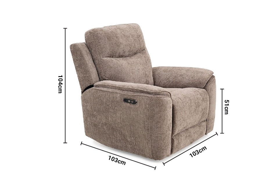 Rhapsody Grey Fabric Electric Recliner Armchair dimensions