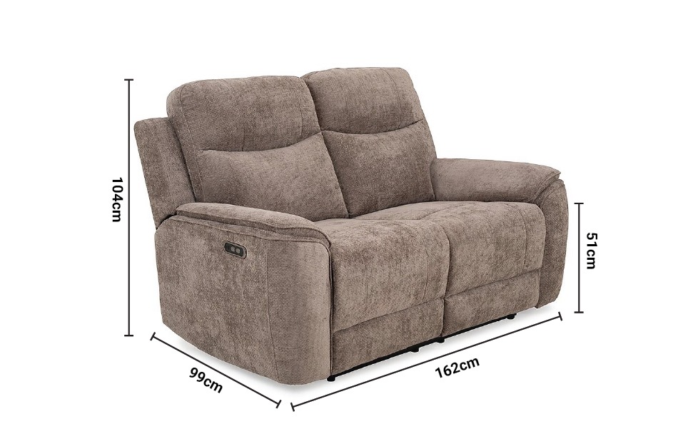 Rhapsody Grey Fabric Electric Recliner Sofa - 2 Seater dimensions
