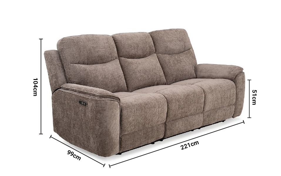 Rhapsody Grey Fabric Electric Recliner Sofa - 3 Seater dimensions