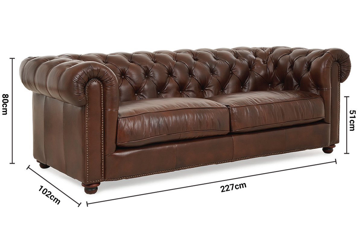 Richmond Brown Leather 2.5 Seater Sofa dimensions