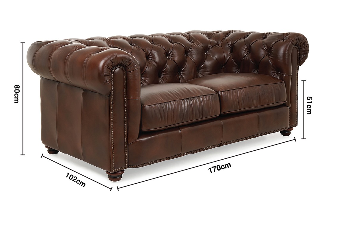 Richmond Brown Leather 2 Seater Sofa dimensions