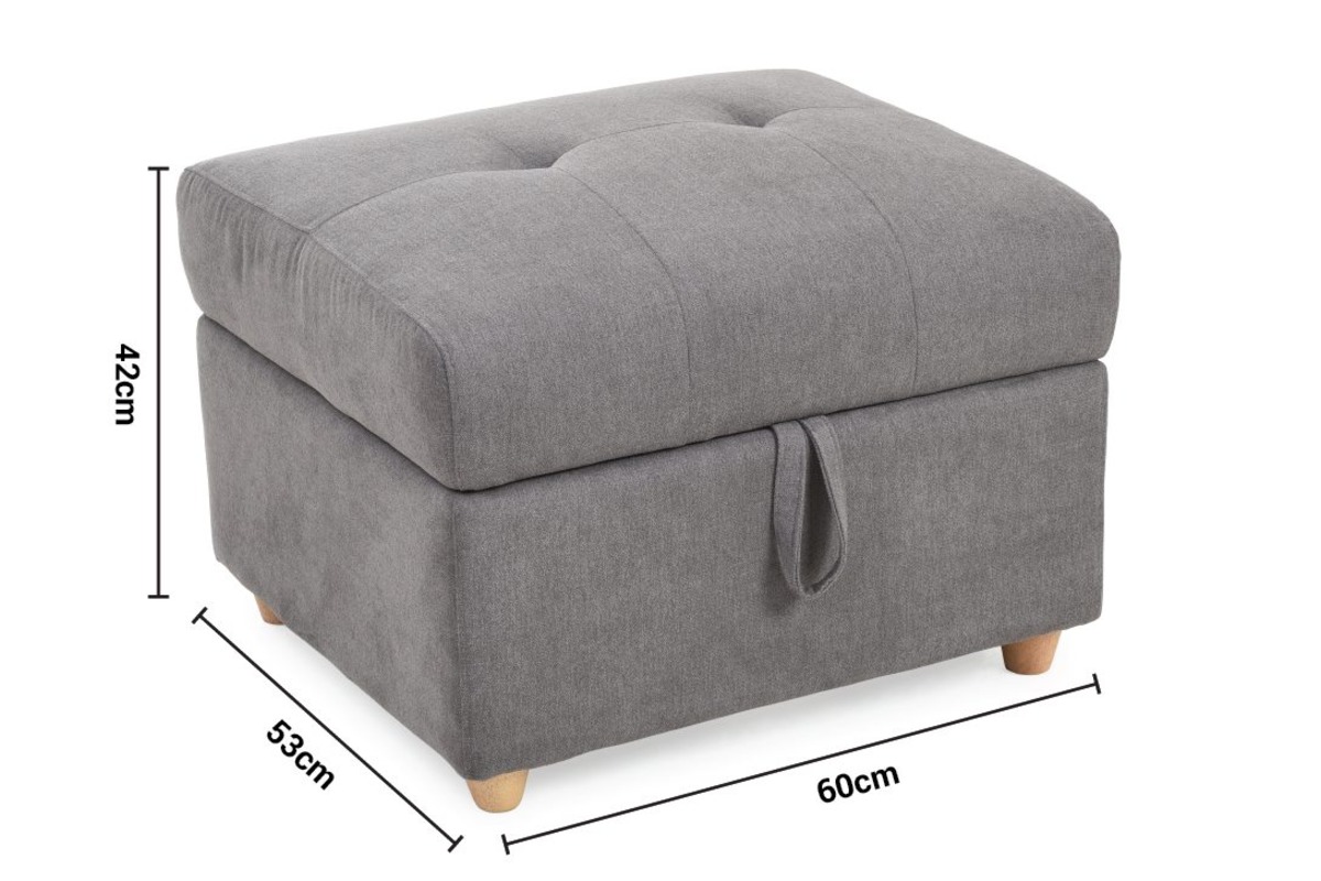 Romeo Grey Linen Fabric Storage Ottoman dimensions