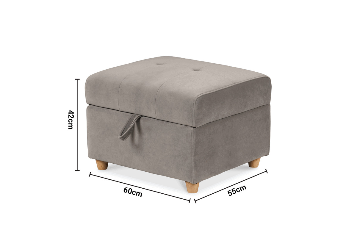 Romeo Light Grey Fabric Storage Ottoman dimensions
