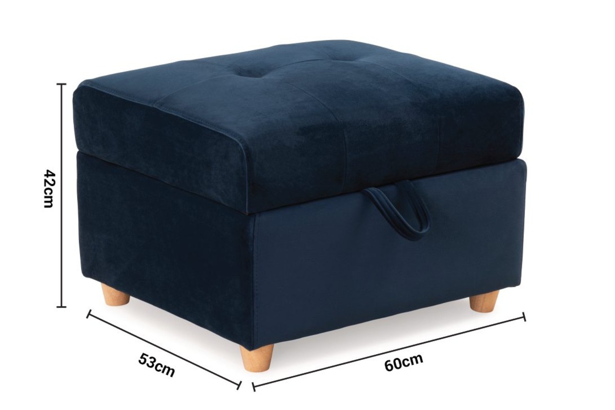 Romeo Navy Velvet Storage Ottoman dimensions