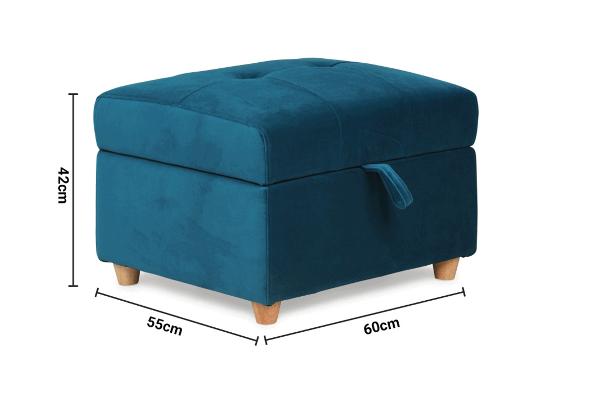 Romeo Teal Fabric Storage Ottoman dimensions