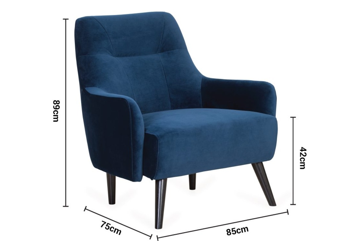 Rufus Navy Fabric Armchair dimensions